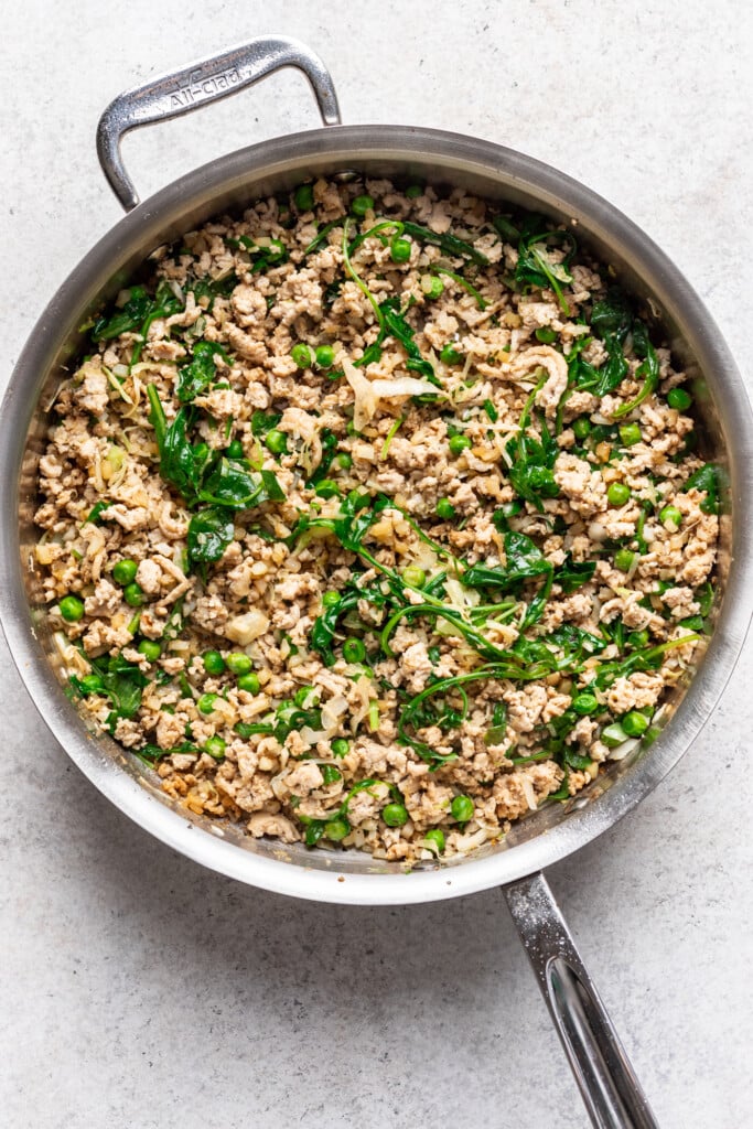 ground turkey and veggies in a skillet