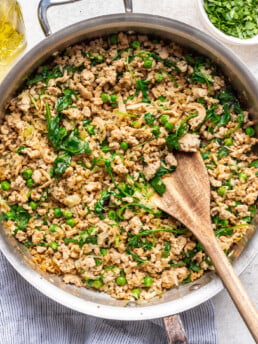ground turkey and veggies in a skillet