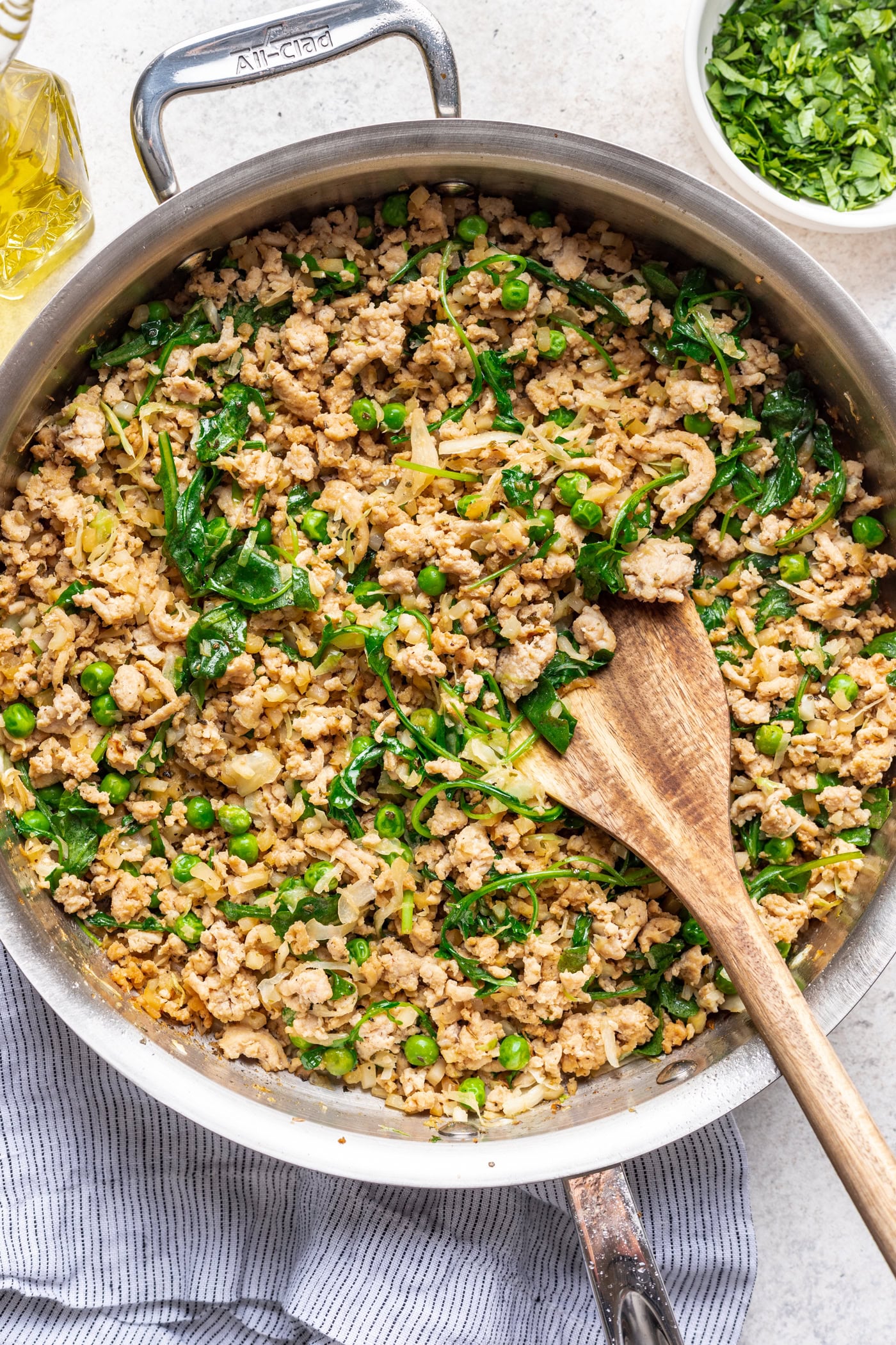 ground turkey and veggies in a skillet