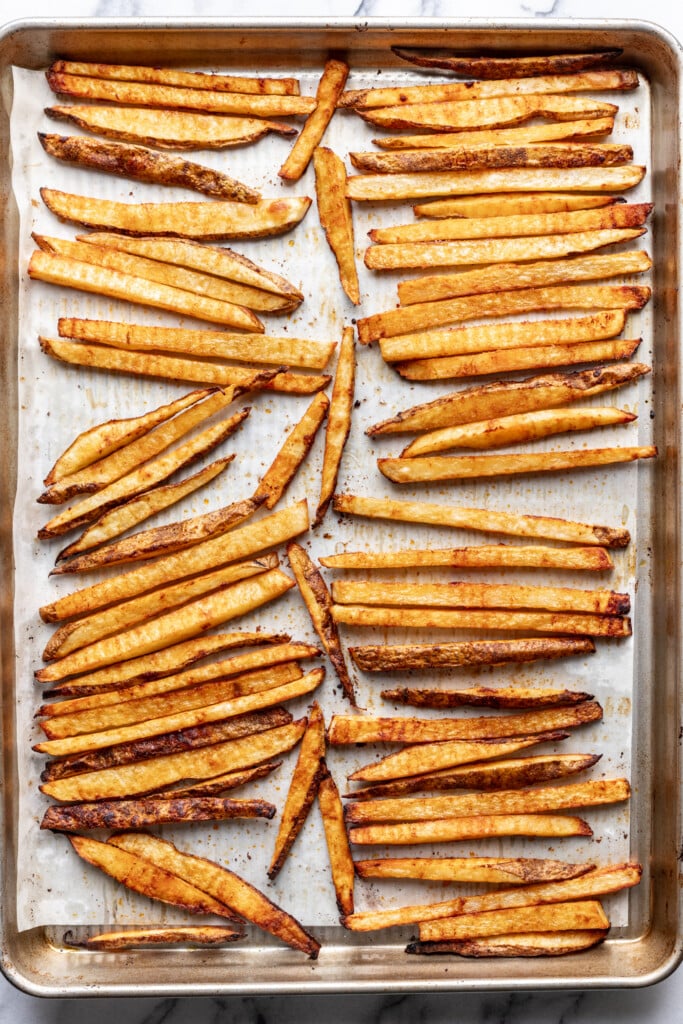 oven baked fries on a sheet pan